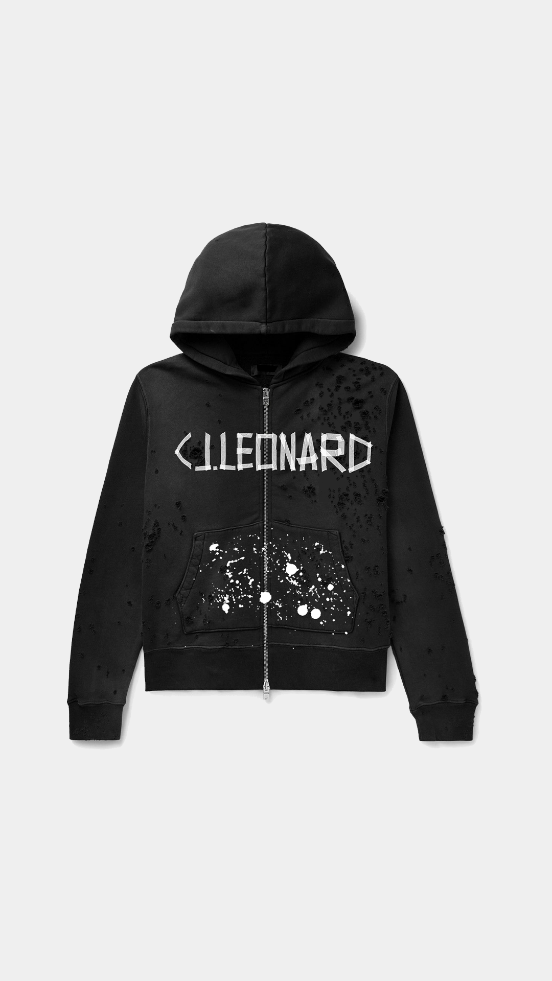 Black Distressed Zip Hoodie